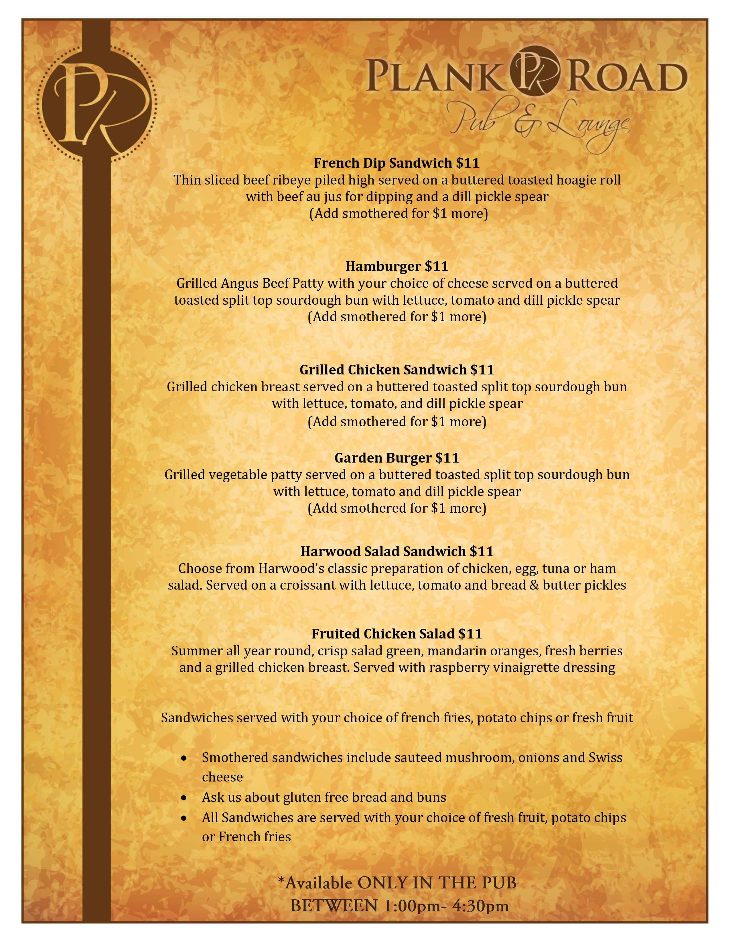 Plank Road Pub Menu 2