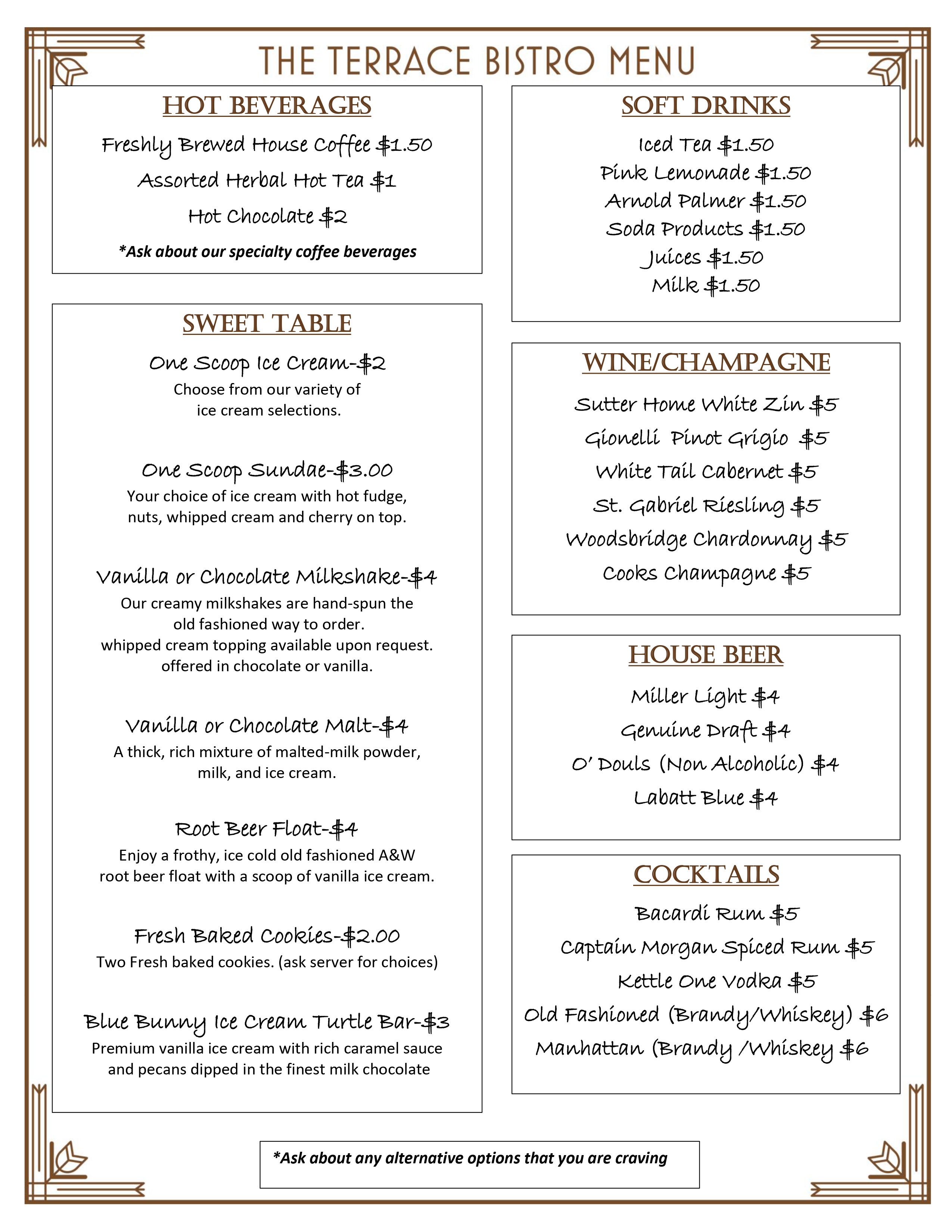 Terrace Bistro Monday Saturday Lunch Menu 2