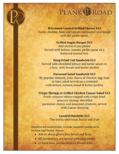 Plank Road Pub Menu 10.1.26 2